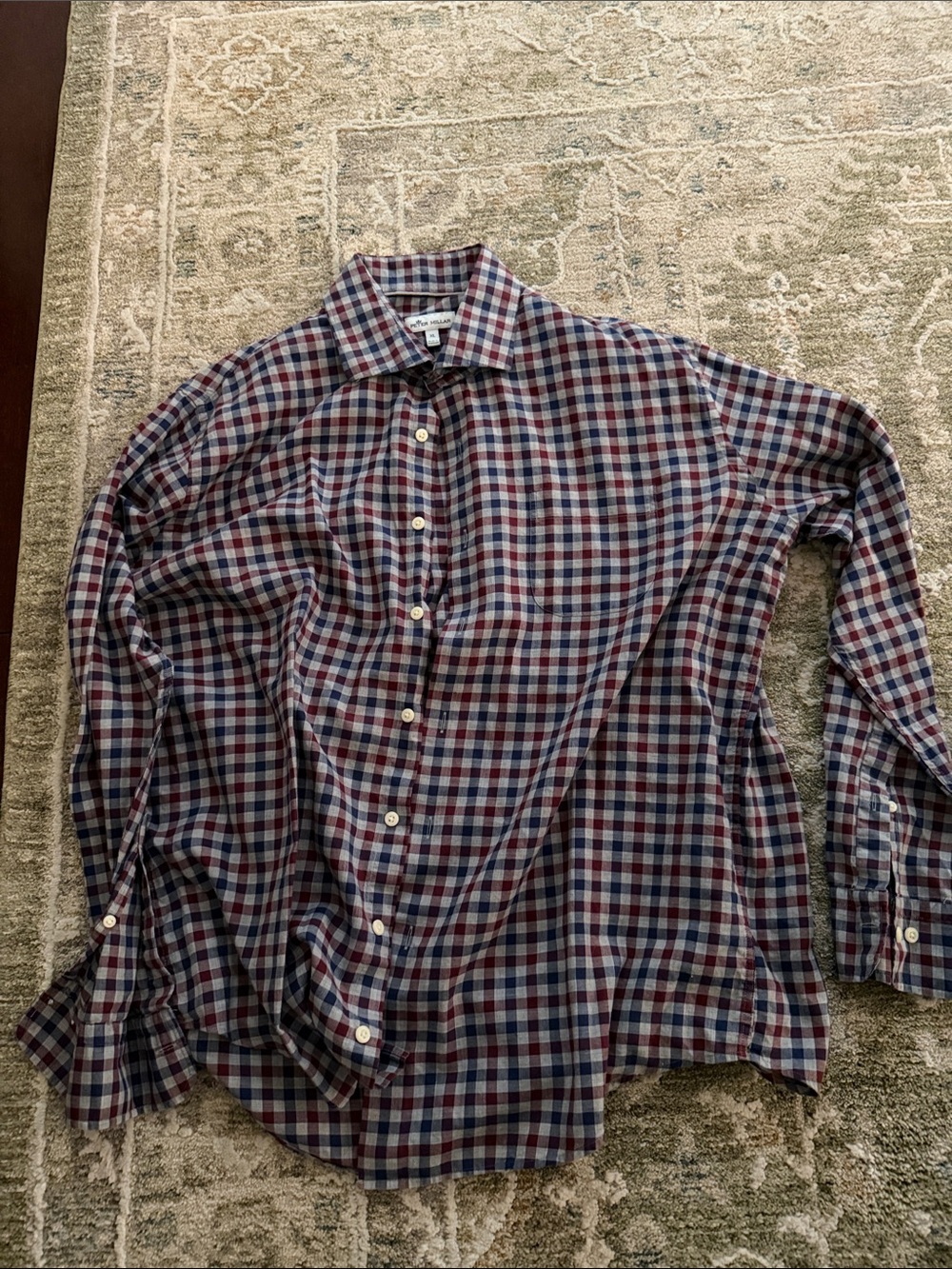 Peter Millar Blue and Maroon Checked Cotton Button-Down Shirt